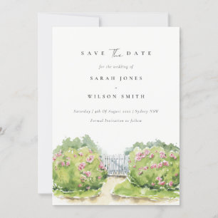 Elegantes Soft-Pastell-Aquarell-Landhausgarten Save The Date
