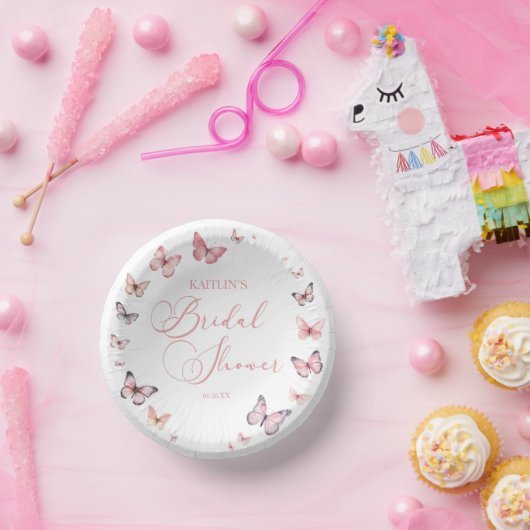 Elegantes Soft Pink Butterfly Brautparty Pappteller (Party)