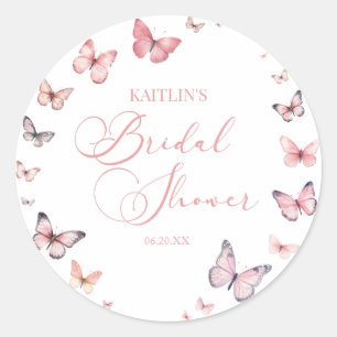 Elegantes Soft Pink Butterfly Brautparty Runder Aufkleber