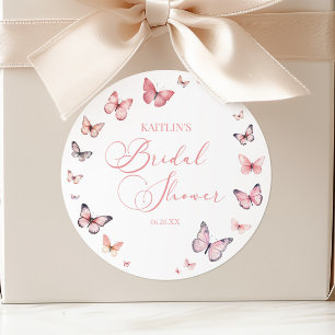 Elegantes Soft Pink Butterfly Brautparty Runder Aufkleber