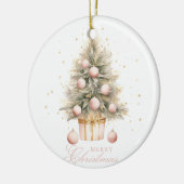 Elegantes Soft Pink Merry Christmas Tree Foto Keramik Ornament (Links)