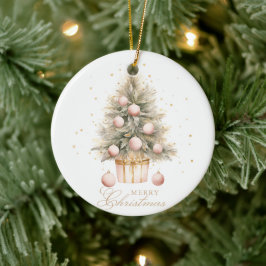Elegantes Soft Pink Merry Christmas Tree Foto Keramik Ornament