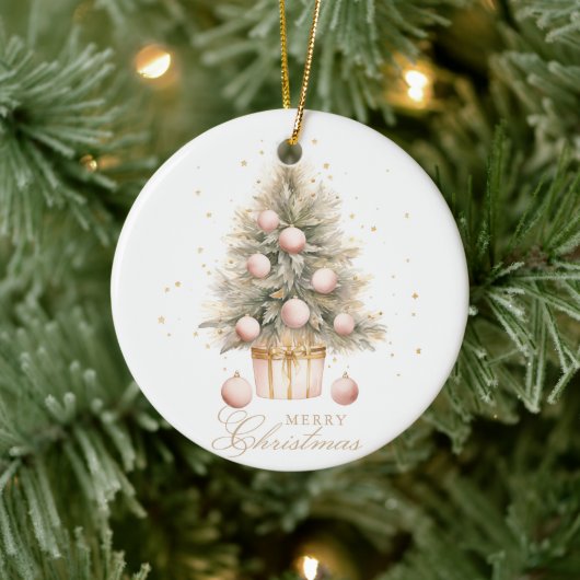 Elegantes Soft Pink Merry Christmas Tree Foto Keramik Ornament (Baum)