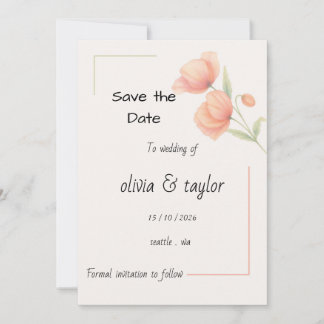 Elegantes Soft Sage Grün und Pfirsich Blumen Save The Date