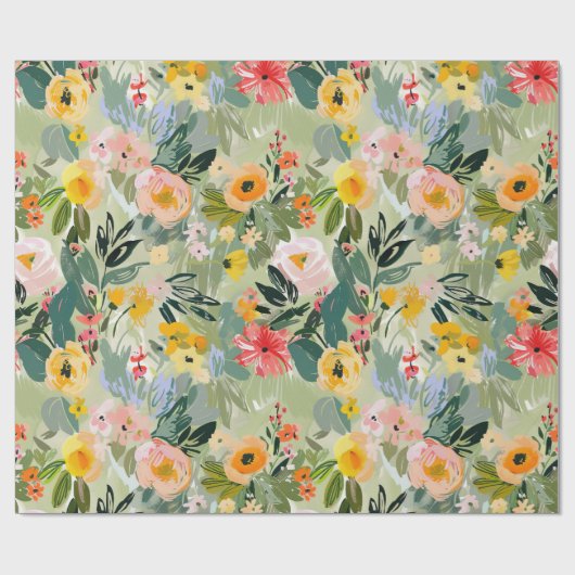 Elegantes Sommer Floral Wasserfarben Peach Decoupa Geschenkpapier (Flach)