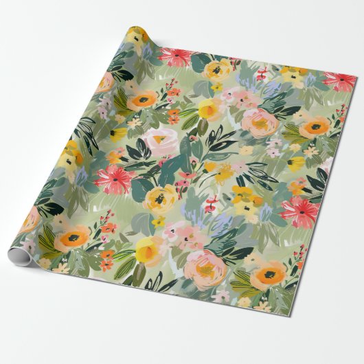 Elegantes Sommer Floral Wasserfarben Peach Decoupa Geschenkpapier (Ungerollt)