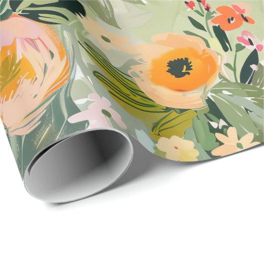 Elegantes Sommer Floral Wasserfarben Peach Decoupa Geschenkpapier (Rolleneckpunkt)