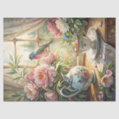 Elegantes Sommerfenster mit Vogelrosa Seidenpapier (Vorderseite)