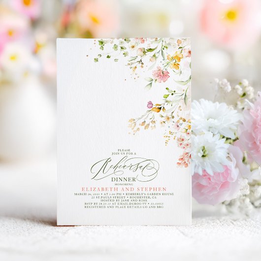 Elegantes Sommerfest Wildblumen Probe Abendessen Einladung