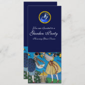 ELEGANTES SOMMERGARTEN-PARTY ,SAPPHIRE GEM MONOGRA EINLADUNG (Vorne/Hinten)