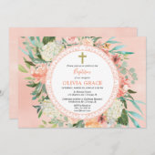 Elegantes Sommerpfirsichblütenmädchen Taufen Einladung (Vorne/Hinten)