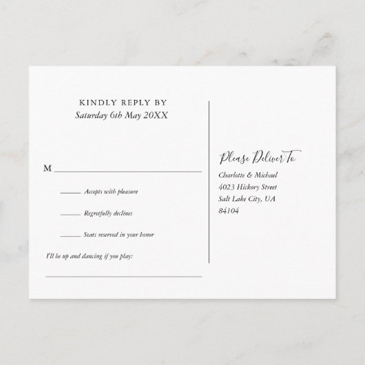 Elegantes Song-Request UAWG Black and White Einladungspostkarte (Rückseite)