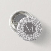 Elegantes Sonnenblume-Muster mit Monogramm Button (Vorne & Hinten)