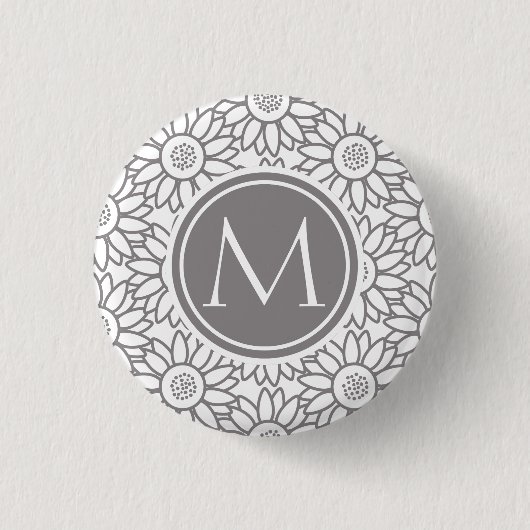 Elegantes Sonnenblume-Muster mit Monogramm Button (Vorderseite)