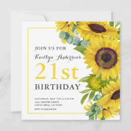 Elegantes Sonnenblumen 21. BIrdday Party Einladung