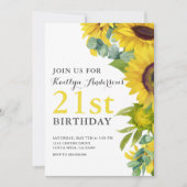 Elegantes Sonnenblumen 21. BIrdday Party Einladung (Vorderseite)
