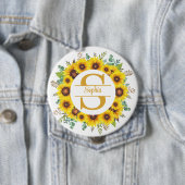 Elegantes Sonnenblumen-Blumen-Monogramm mit Namen Button (Beispiel)