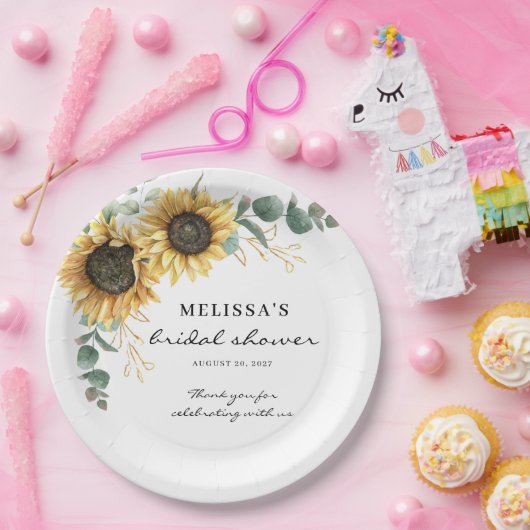 Elegantes Sonnenblumen Eukalyptus Floral Brautpart Pappteller (Party)