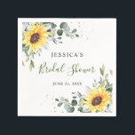 Elegantes Sonnenblumen Eukalyptus Floral Brautpart Serviette<br><div class="desc">Dieses hochwertige Design ist einfach zu anpassen, um einzigartig zu sein! Für weitere Anpassungen klicken Sie bitte auf die Schaltfläche "Anpassen" und verwenden Sie unser Designwerkzeug, um diese Vorlage zu ändern. Für weitere Anpassungen klicken Sie bitte auf den Link "Weitere Anpassung" und verwenden Sie unser Design-Tool, um diese Vorlage zu...</div>