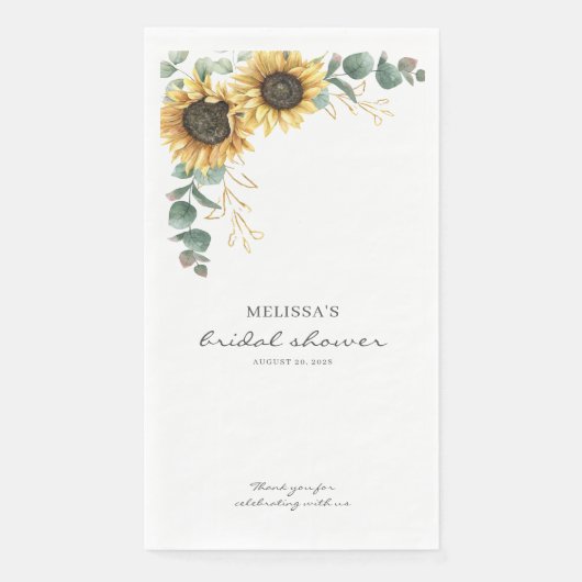 Elegantes Sonnenblumen Eukalyptus Floral Brautpart Serviette (Vorderseite)