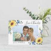 Elegantes Sonnenblumen Eukalyptus Grünes FOTO Dankeskarte (Stehend Vorderseite)