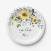 Elegantes Sonnenblumen Eukalyptus Grünes Party Pappteller (Vorderseite)