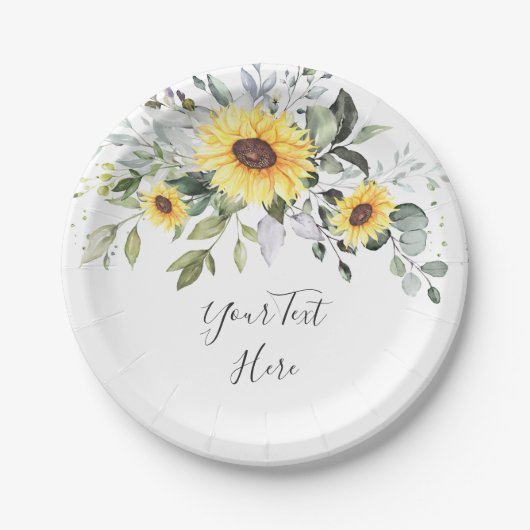 Elegantes Sonnenblumen Eukalyptus Grünes Party Pappteller (Vorderseite)