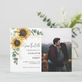 Elegantes Sonnenblumen-Foto Hochzeit Save The Date (Stehend Vorderseite)