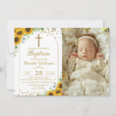 Elegantes Sonnenblumen Glitzer Taufe Foto Einladung (Vorderseite)