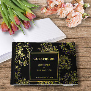 Elegantes Sonnenblumen Gold Hochzeit Foil Gästebuch