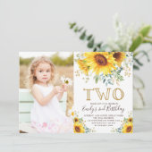 Elegantes Sonnenblumen Grüne am 2. Geburtstag Foto Einladung (Stehend Vorderseite)