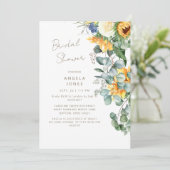 Elegantes Sonnenblumen Toskanisches Brautparty Einladung (Stehend Vorderseite)