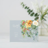 Elegantes Sonnenblumen Toskanisches Dusty Blue Bra Einladungspostkarte (Stehend Vorderseite)