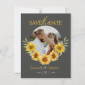 Elegantes Sonnenblumenbogen Foto Save the Date fla (Vorderseite)