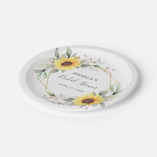 Elegantes Sonnenblumengrün Brautparty Pappteller (Schrägansicht)