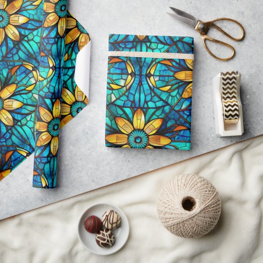 Elegantes Sonnenblumenmuster Imitat gestanztes Gla Geschenkpapier (Kunsthandwerk)