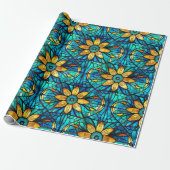 Elegantes Sonnenblumenmuster Imitat gestanztes Gla Geschenkpapier (Ungerollt)