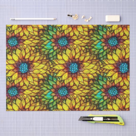 Elegantes Sonnenblumenmuster Imitat gestanztes Gla Seidenpapier (Handwerk)