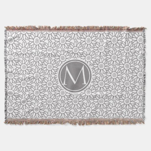 Elegantes Sonnenblumenmuster Mit Monogramm Decke (Vorderseite)