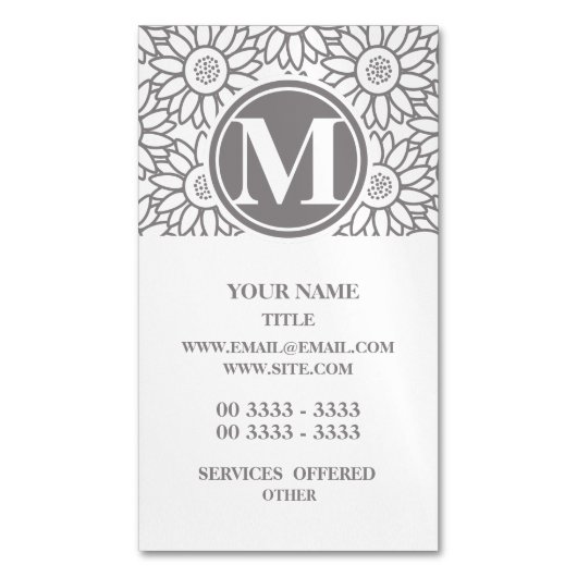 Elegantes Sonnenblumenmuster Mit Monogramm Magnetische Visitenkarte (Vorderseite Vertikal)