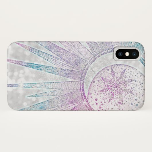 Elegantes Sonnenmond Mandala Silver Design Case-Mate iPhone Hülle (Rückseite (Horizontal))