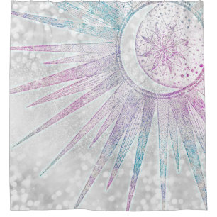 Elegantes Sonnenmond Mandala Silver Design Duschvorhang