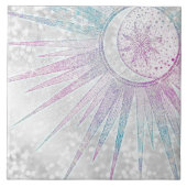 Elegantes Sonnenmond Mandala Silver Design Fliese (Vorderseite)