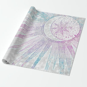 Elegantes Sonnenmond Mandala Silver Design Geschenkpapier