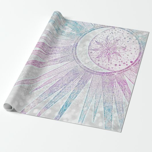 Elegantes Sonnenmond Mandala Silver Design Geschenkpapier (Ungerollt)