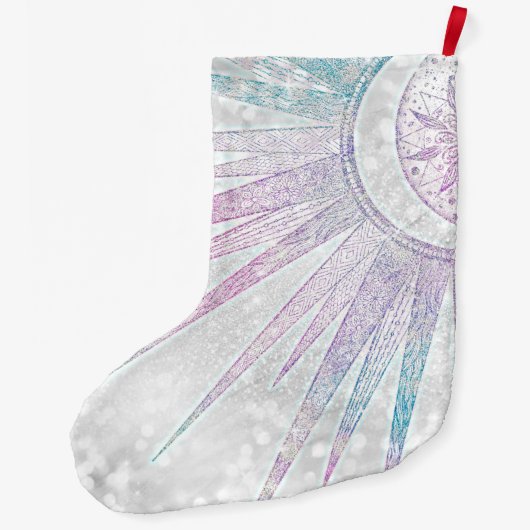 Elegantes Sonnenmond Mandala Silver Design Großer Weihnachtsstrumpf (Rückseite)