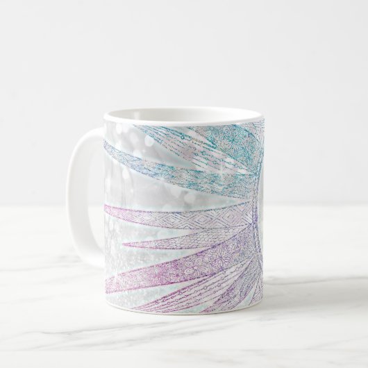 Elegantes Sonnenmond Mandala Silver Design Kaffeetasse (Vorderseite Links)