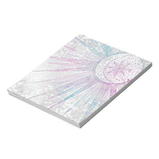 Elegantes Sonnenmond Mandala Silver Design Notizblock (Rotiert)