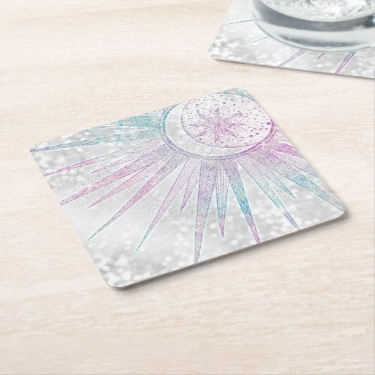 Elegantes Sonnenmond Mandala Silver Design Rechteckiger Pappuntersetzer (angewinkelt)