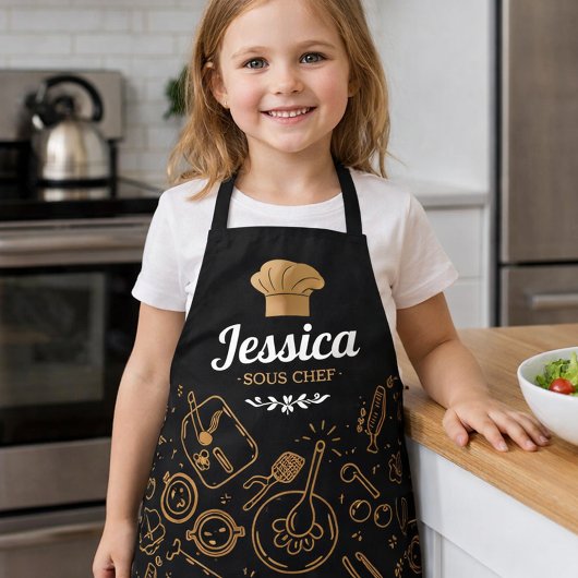 Elegantes Sous-Chef-Küchenmuster mit Gold Schürze